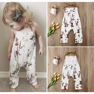 Los Angeles Boutique Toddler Girls White Boho Jumpsuit Outfit One-Pie NEW 5T